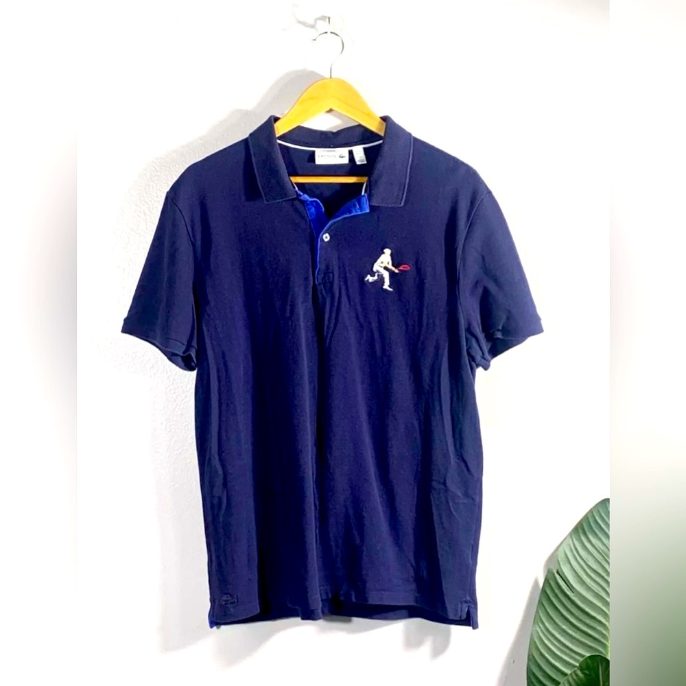 Lacoste Tennis Polo Shirt Men's FR6 (XL) Slim Fit Embroidered Tennis Player Blue